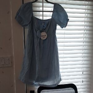 Lost + Wander Blue Puff Sleeve Dress